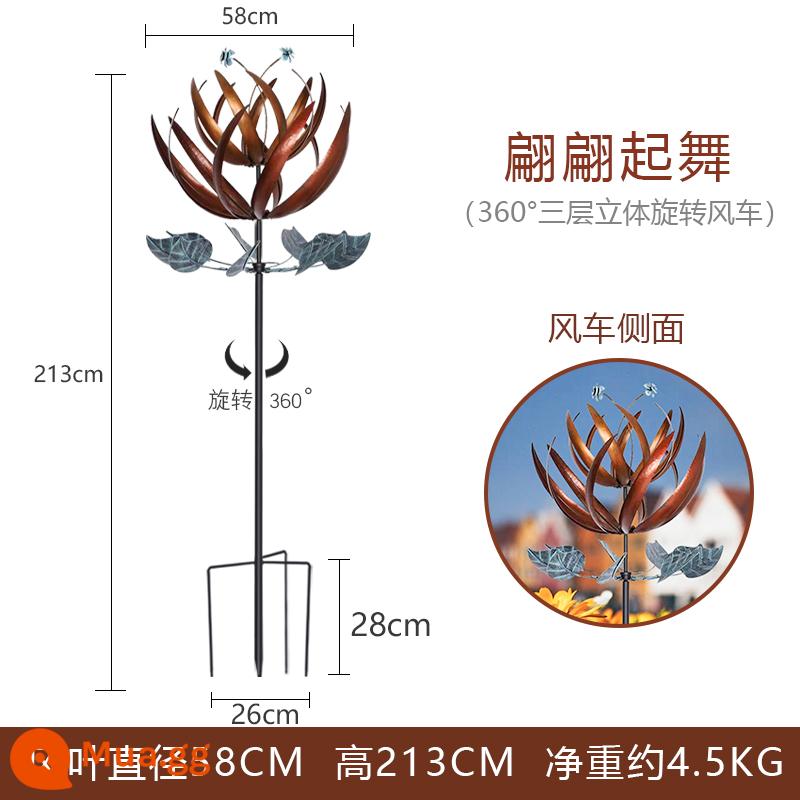 Bắc Âu gió rèn cối xay gió bằng sắt rèn ngoài trời trang trí sân vườn sân xoay biệt thự mẫu giáo lưới sáng tạo đồ trang trí cảnh quan màu đỏ - Cối xay gió hai tầng (nhảy múa) cao 2,13 mét