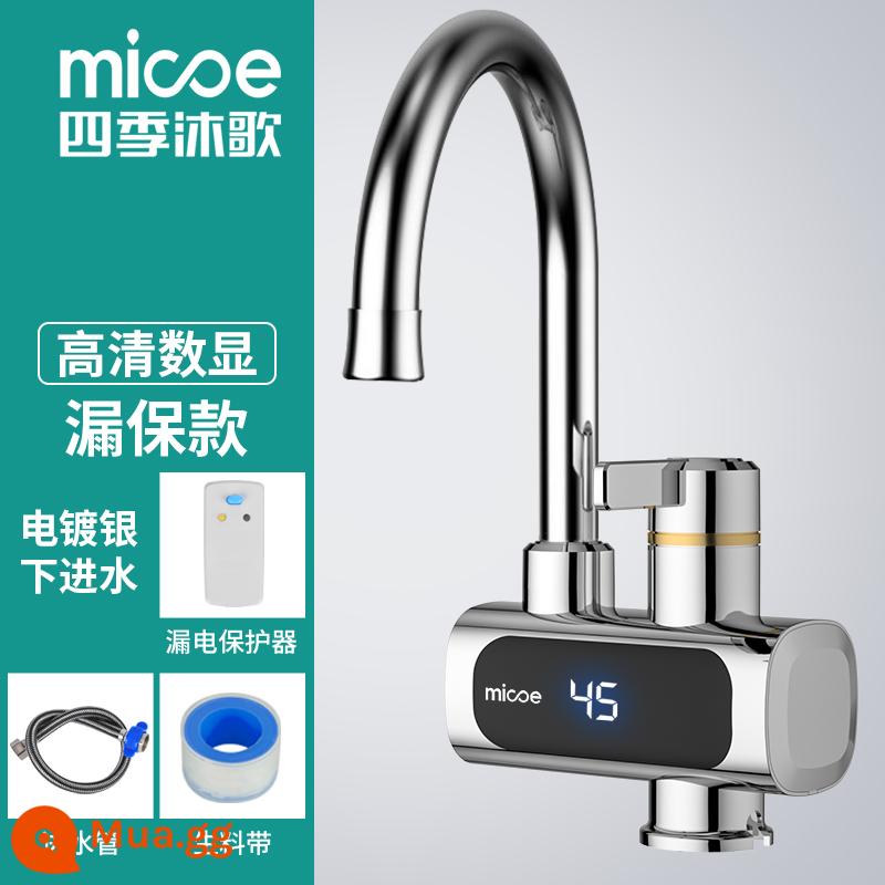 Bốn mùa Muge vòi nước nóng điện làm nóng nhanh sưởi ấm tức thời sưởi ấm tức thời máy nước nóng điện vòi nước trên nước sưởi ấm gia đình nóng và lạnh sử dụng kép - Màn hình hiển thị nhiệt độ mạ bạc + bảo vệ rò rỉ, đầu vào nước bên dưới