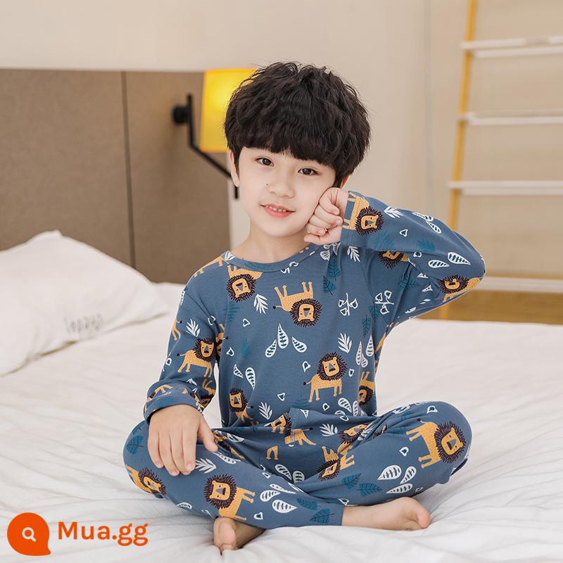 Bộ đồ lót trẻ em cotton nguyên chất bé trai quần áo mùa thu quần vệ sinh cotton bé áo len cotton đồ ngủ quần áo mặc ở nhà mùa xuân thu phần mỏng - Cây và sư tử xanh Ba Tư [Phiên bản cotton nguyên chất loại A]