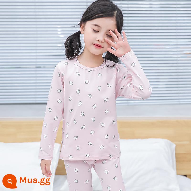 Bộ đồ lót trẻ em cotton nguyên chất bé trai quần áo mùa thu quần vệ sinh cotton bé áo len cotton đồ ngủ quần áo mặc ở nhà mùa xuân thu phần mỏng - Thỏ Tốt Màu Hồng Mềm [Loại A Cotton Nguyên Chất]