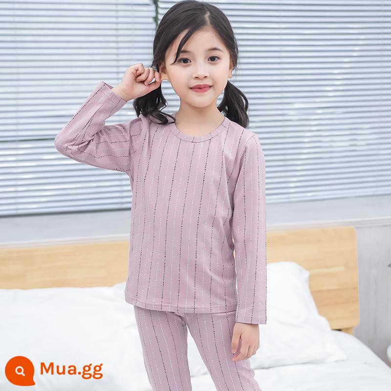 Bộ đồ lót trẻ em cotton nguyên chất bé trai quần áo mùa thu quần vệ sinh cotton bé áo len cotton đồ ngủ quần áo mặc ở nhà mùa xuân thu phần mỏng - Thị trấn Đá Tím [Bông Nguyên Chất Loại A]