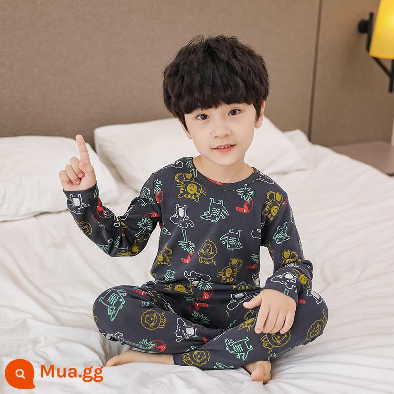 Bộ đồ lót trẻ em cotton nguyên chất bé trai quần áo mùa thu quần vệ sinh cotton bé áo len cotton đồ ngủ quần áo mặc ở nhà mùa xuân thu phần mỏng - Động vật đơn giản đầy màu sắc [Phiên bản cotton nguyên chất loại A]