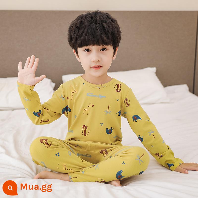 Bộ đồ lót trẻ em cotton nguyên chất bé trai quần áo mùa thu quần vệ sinh cotton bé áo len cotton đồ ngủ quần áo mặc ở nhà mùa xuân thu phần mỏng - Voi Hổ Vàng Thông [Bông Nguyên Chất Loại A Dày]