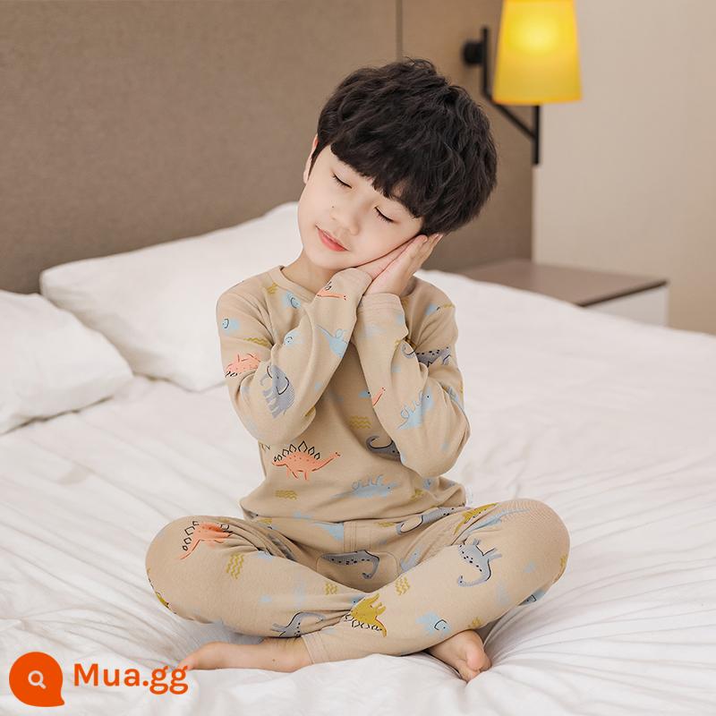 Bộ đồ lót trẻ em cotton nguyên chất bé trai quần áo mùa thu quần vệ sinh cotton bé áo len cotton đồ ngủ quần áo mặc ở nhà mùa xuân thu phần mỏng - Khủng long voi kaki [Phong cách dày dặn bằng cotton nguyên chất loại A]