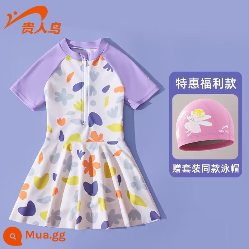 Áo tắm trẻ em Noble Bird 2023 New Girls Summer Big Boy Girl Baby Bơi một mảnh Kem chống nắng Suối nước nóng - Dâm bụt tím [Mô hình lợi ích đặc biệt! ]