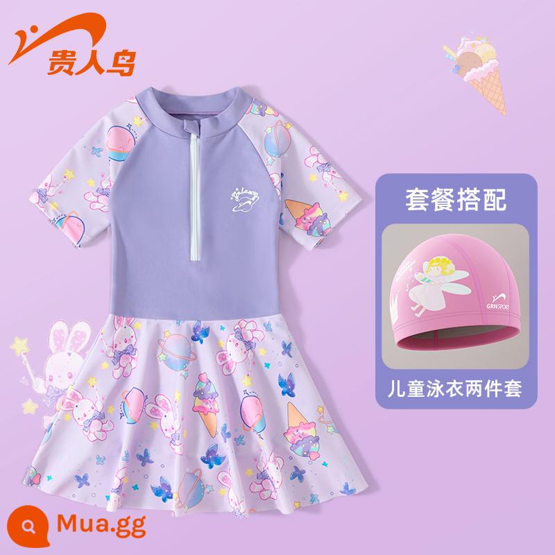 Áo tắm trẻ em Noble Bird 2023 New Girls Summer Big Boy Girl Baby Bơi một mảnh Kem chống nắng Suối nước nóng - Bộ đồ hai mảnh Thỏ Hành tinh Tím Vine [Áo tắm + Mũ bơi]