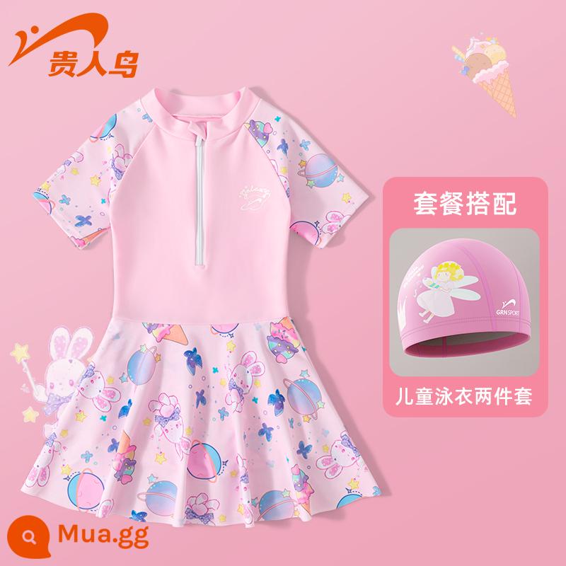 Áo tắm trẻ em Noble Bird 2023 New Girls Summer Big Boy Girl Baby Bơi một mảnh Kem chống nắng Suối nước nóng - Bộ đồ hai mảnh Thỏ Hành tinh Hồng Lotus [Áo tắm + Mũ bơi]