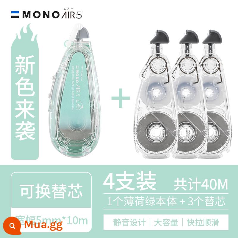 Nhật Bản Tombow chuồn chuồn Đai điều chỉnh MONO AIR dành cho học sinh Đai điều chỉnh cưỡi nhẹ dễ thương Đai điều chỉnh công suất lớn Lõi có thể thay thế Thiết kế tắt tiếng dài 10m Đai không dễ đứt CT-CAX5C - Thân màu xanh bạc hà + 3 lần nạp lại