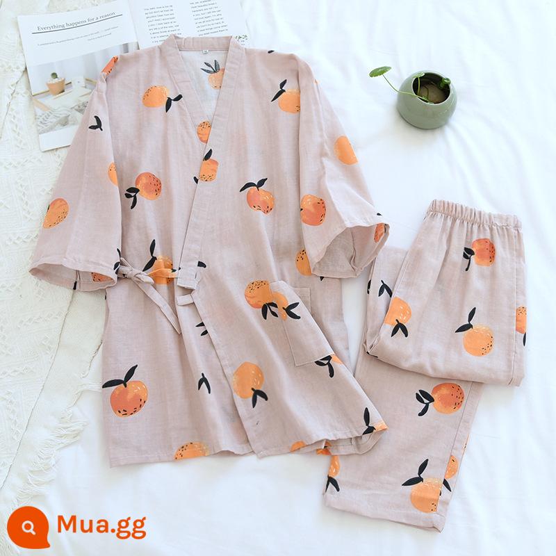 Nhật Bản tươi Kimono Pyjamas Nữ Mùa xuân và Autumn Air -Chiped Seven -Point Sleeve Cotton Garenze Beauty Home Sweat - bột màu cam quýt