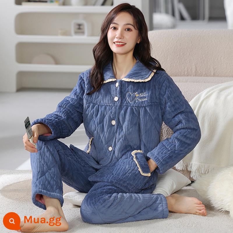 Pyjamas Winter's Winter Warm Fhamine ba -layer Cotton dày đặc và áo khoác Cotton Cotton Coral Velvet House Set - GZ182311