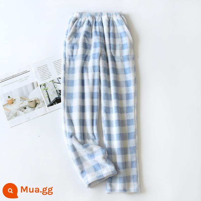 2022 Mới Rời Pyjama Quần Nữ Lười Thần Quần Người Yêu Dép Nỉ Giày Dày Ấm Nhà Quần Bó Chân - Kẻ sọc xanh rộng rãi của phụ nữ