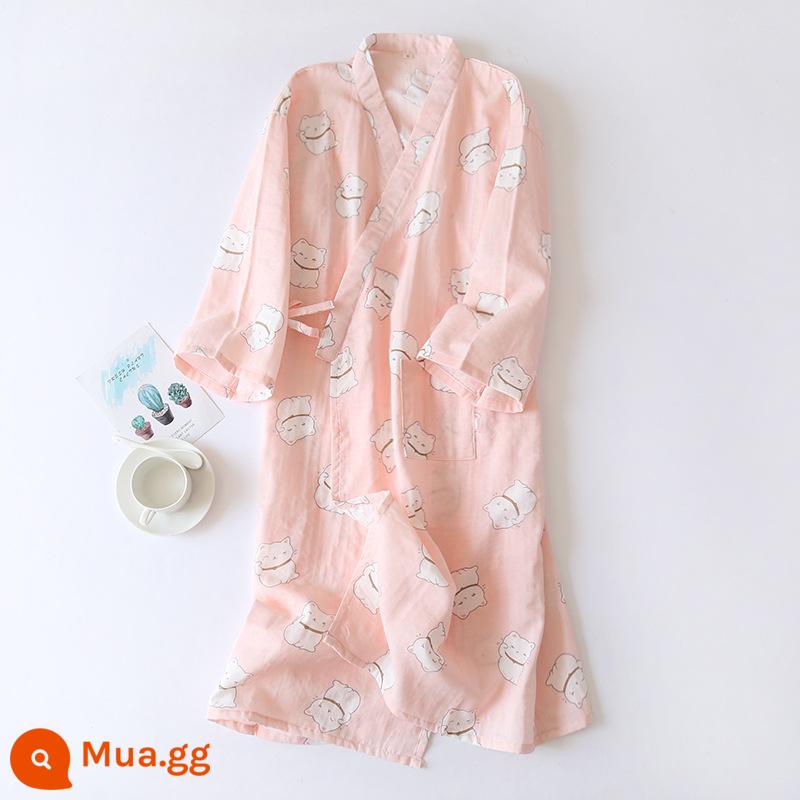 Nhật Bản tươi Kimono Pyjamas Nữ Mùa xuân và Autumn Air -Chiped Seven -Point Sleeve Cotton Garenze Beauty Home Sweat - Gạc Áo choàng kimono Mèo may mắn màu hồng