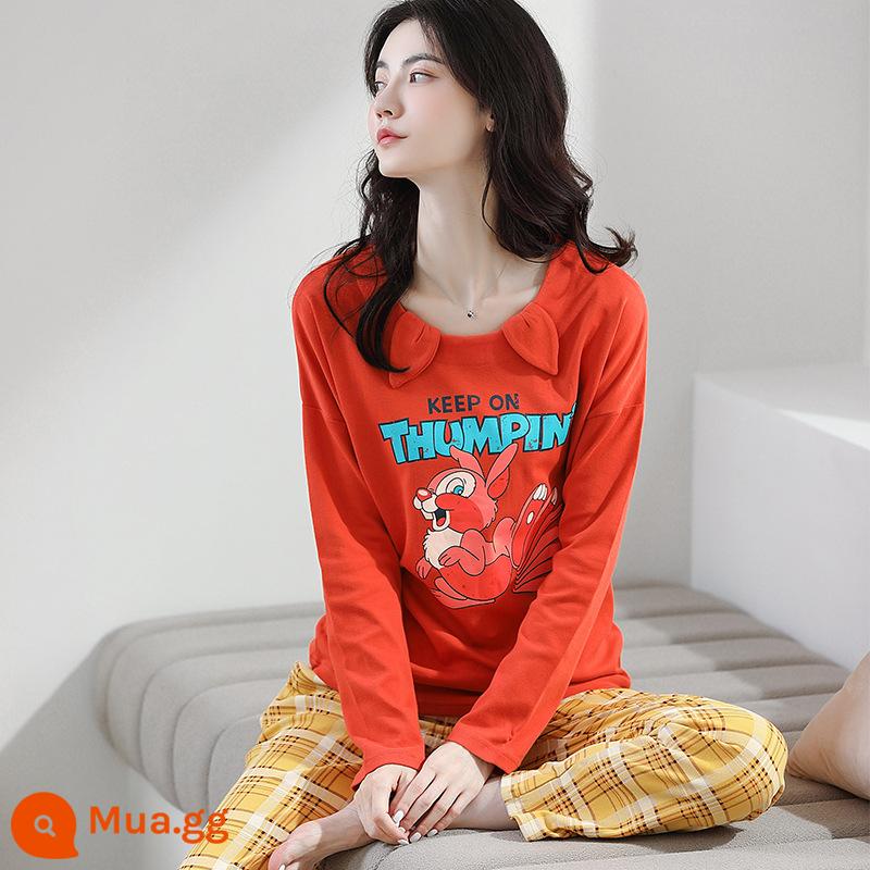 Pyjamas Bà 2022 Mới mùa thu mới Cotton Long Long Sleeves dễ thương Red Red Home Dịch vụ nhà mới có thể được mặc vào mùa đông - tím nhạt