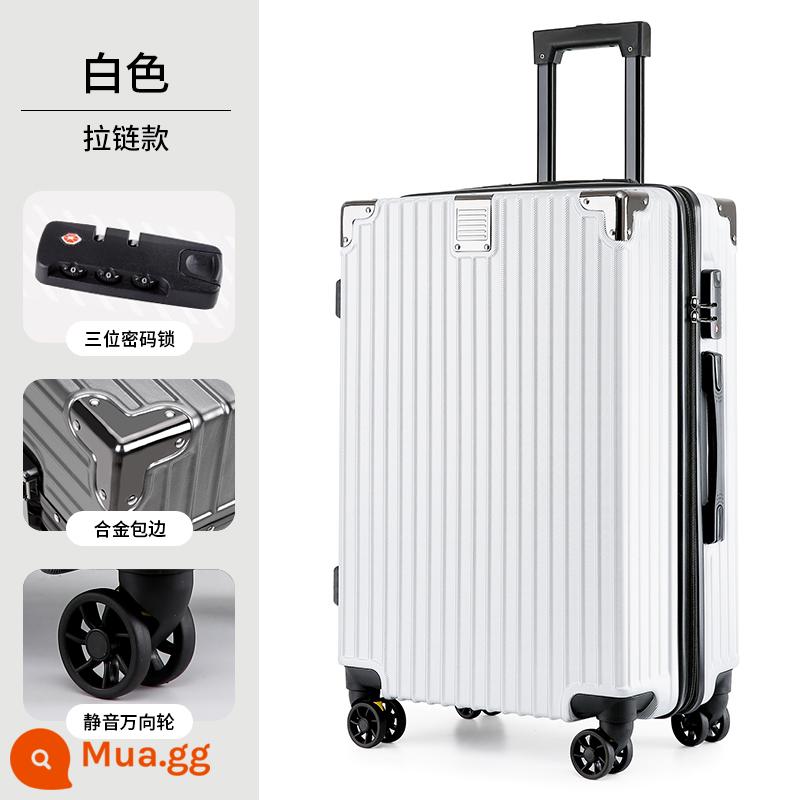 Hành lý khung nhôm 20 xe đẩy vali bánh xe đa năng 24 học sinh nam và nữ 26 lên máy bay mật khẩu bao da 30 inch - "Phong cách dây kéo" màu trắng [Giao hàng miễn phí SF]