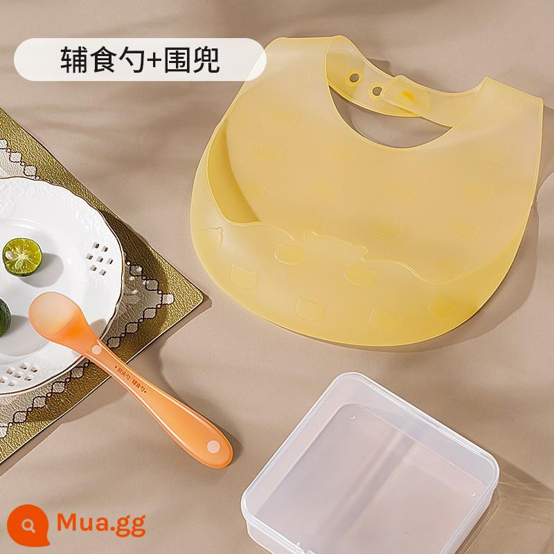 Thìa silicone Sentaole thìa ăn dặm cho bé sơ sinh từ 6 tháng tuổi trở lên thìa silicone mềm cho bé - Muỗng đựng thức ăn không chủ yếu + yếm gấu nhẹ [hộp đựng miễn phí] [Sentola]