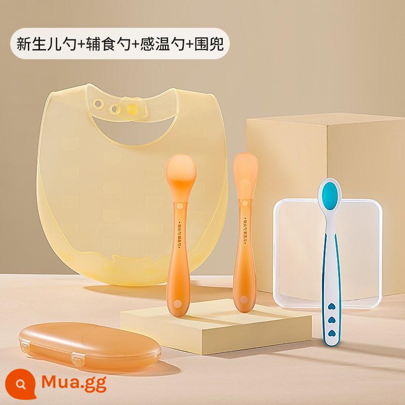 Thìa silicone Sentaole thìa ăn dặm cho bé sơ sinh từ 6 tháng tuổi trở lên thìa silicone mềm cho bé - Muỗng sơ sinh + thìa ăn dặm + yếm gấu nhẹ + thìa hâm nóng [hộp đựng miễn phí] [Sentola]