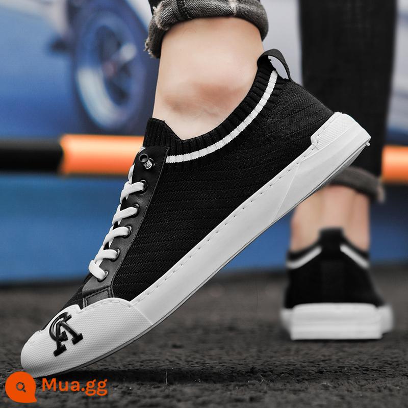 Giày Slip-On Nam Mùa Hè Thoáng Khí Mỏng Làm Việc Giày Vải Bay Dệt Giày Nam Thể Thao Phẳng giày Chống Trơn Trượt - Màu đen (phong cách trẻ trung)