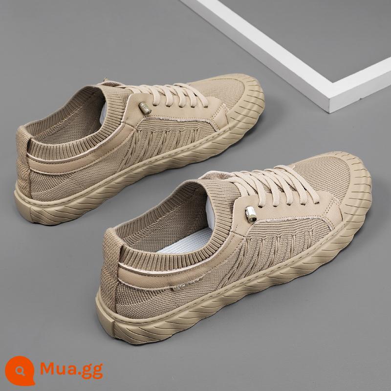 Giày Slip-On Nam Mùa Hè Thoáng Khí Mỏng Làm Việc Giày Vải Bay Dệt Giày Nam Thể Thao Phẳng giày Chống Trơn Trượt - Kaki (thời trang)