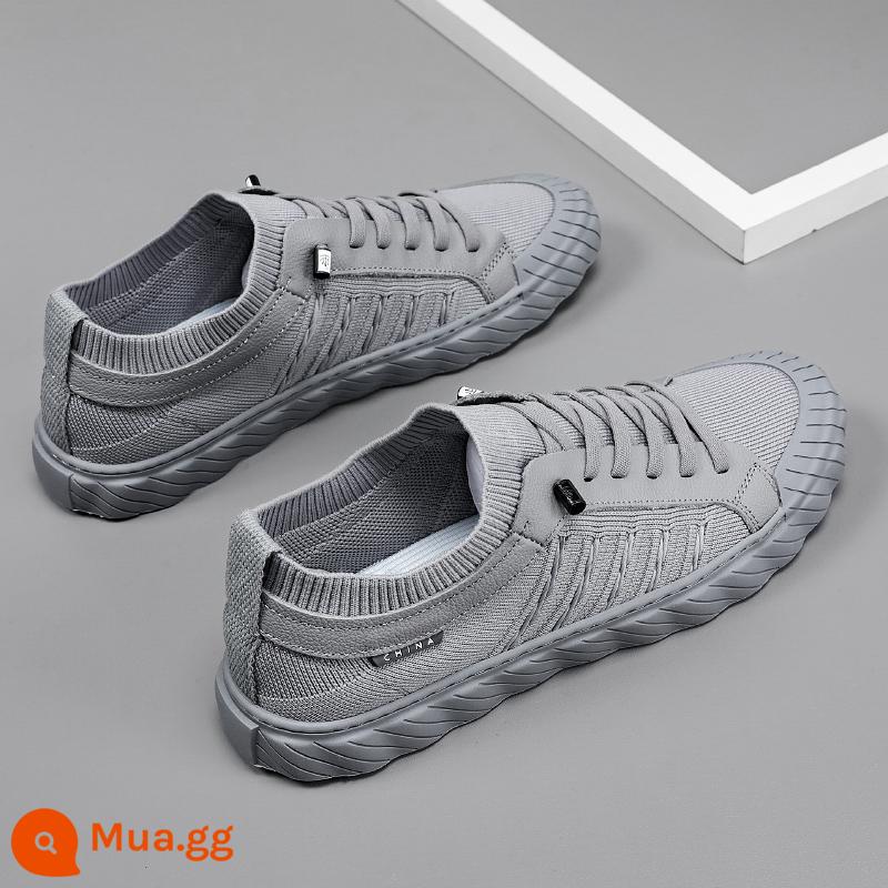 Giày Slip-On Nam Mùa Hè Thoáng Khí Mỏng Làm Việc Giày Vải Bay Dệt Giày Nam Thể Thao Phẳng giày Chống Trơn Trượt - màu xám (thời trang)