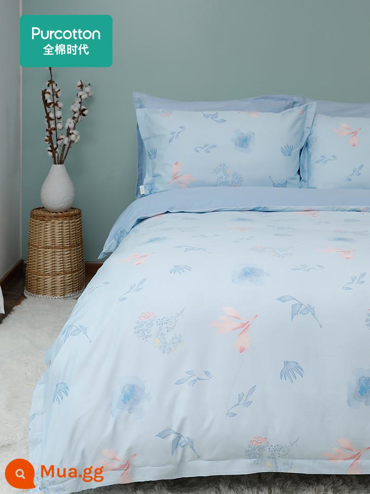 Cotton Kỷ Nguyên 60 Bá Tước Satin Bộ 4 Món 100% Cotton Mượt Giường Vỏ Chăn Bộ Chăn Ga Gối - Buổi sáng ánh trăng và hoa [Tưởng nhớ 60S]