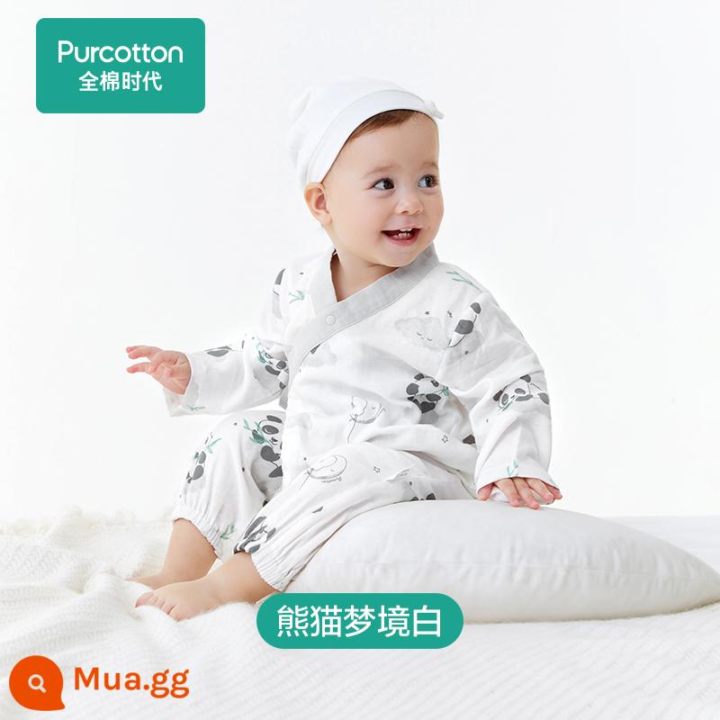 Cotton Thời Đại Mùa Xuân 2023 Cho Bé Sơ Sinh Gạc Kháng Khuẩn Tay Dài Và Áo Liền Quần Áo Trẻ Em - Panda Dream White [Bốn Mùa]