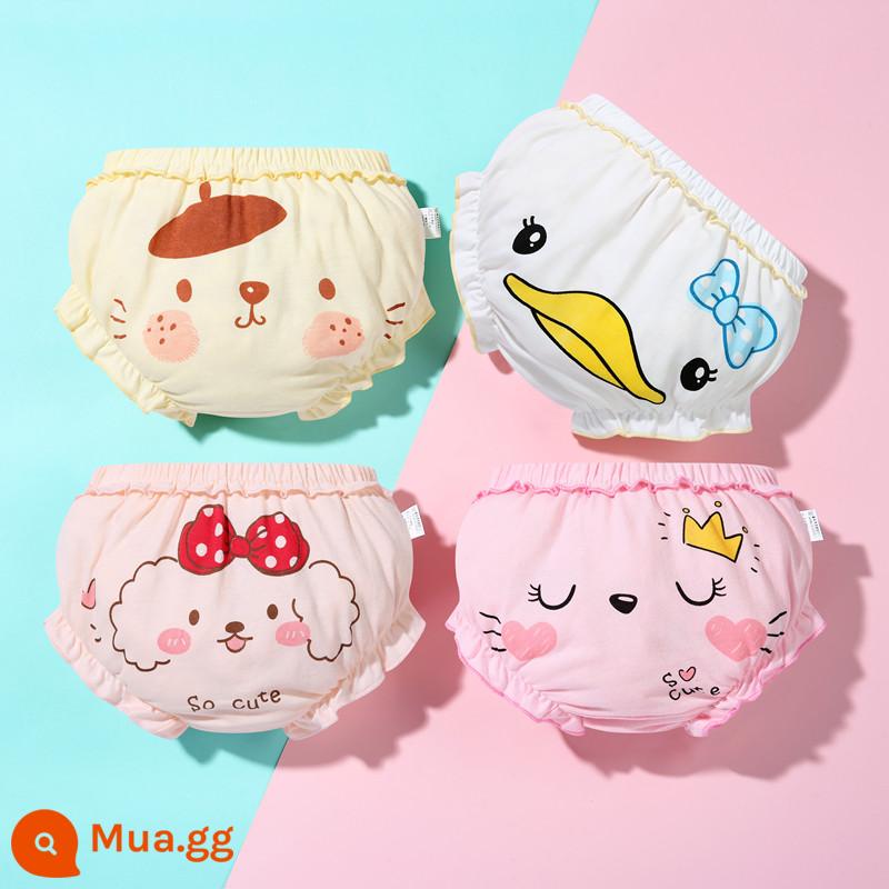 Quần Lót Bé Gái Bé Gái Mùa Hè Nguyên Chất Cotton Trẻ Sơ Sinh Quần Short 2 Bé 4 Quần Short Nhỏ 1-3 Tuổi 5 tam Giác Bánh Mì Quần - Bộ mỏ vịt cừu 4 món