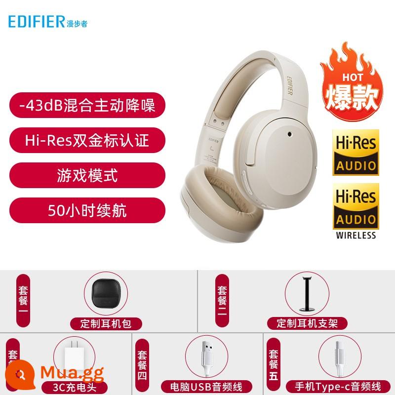 Edifier W820NB nhãn vàng đôi Tai nghe Bluetooth gắn trên đầu máy tính giảm tiếng ồn chủ động không dây kèm tai nghe thể thao - Mây Trắng [Nhãn Vàng Đôi]