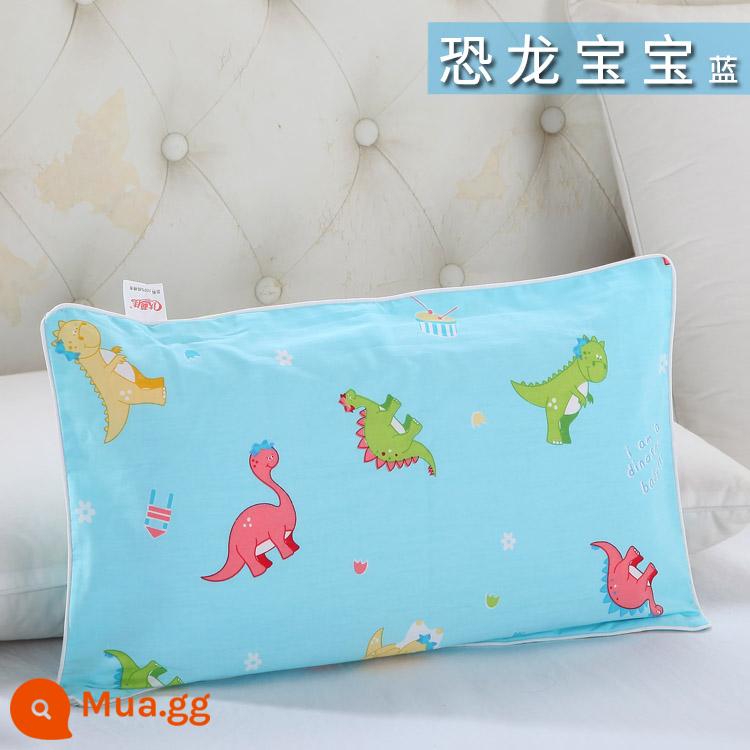 Nguyên chất cotton trẻ em Áo gối hoạt hình cotton cho bé học sinh mẫu giáo dây kéo áo gối nam nữ vỏ gối nhỏ dễ thương - Khủng long bé màu xanh