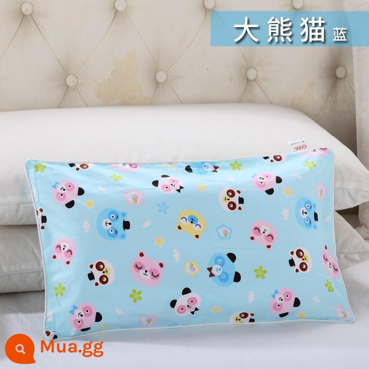 Nguyên chất cotton trẻ em Áo gối hoạt hình cotton cho bé học sinh mẫu giáo dây kéo áo gối nam nữ vỏ gối nhỏ dễ thương - gấu trúc khổng lồ màu xanh