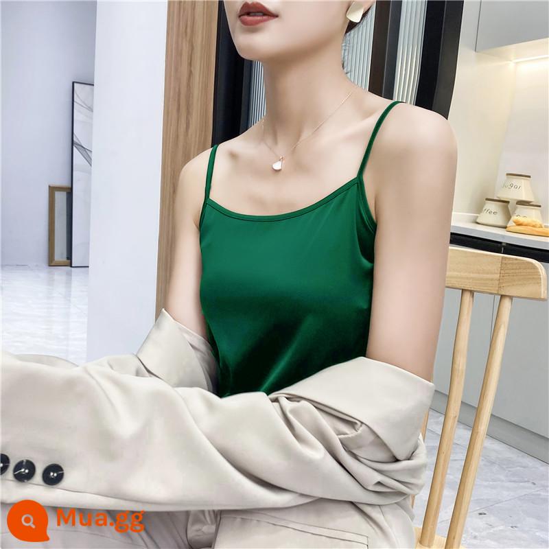 Áo yếm bên trong nữ màu trắng và đen bộ đồ mùa hè đáy áo sơ mi axetat mô phỏng lụa satin cổ chữ V - Màu xanh đậm (cổ áo một từ)