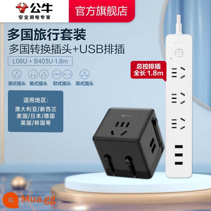 Bò Ổ Cắm USB Đa Quốc Gia Di Động Du Lịch Cắm Nguồn Điện Châu Âu Nhật Bản Anh Mỹ Ý Đức Tiêu Chuẩn L08U - Gói du lịch đa quốc gia