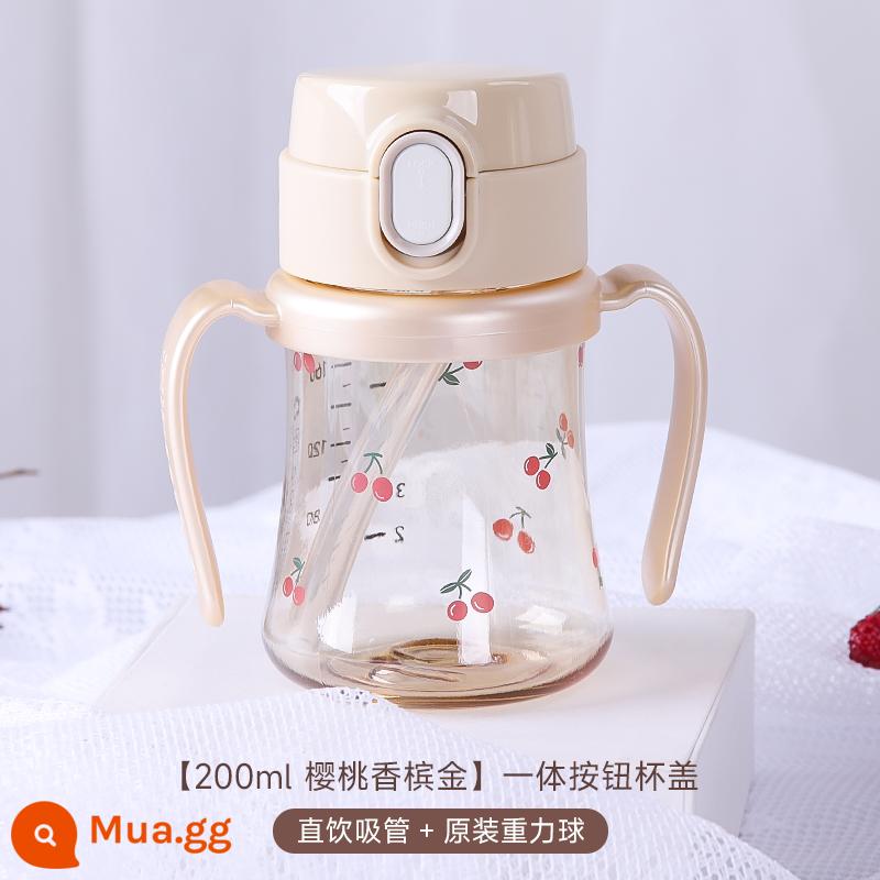 Cốc uống nước có ống hút Grosmimi baby cho bé trên 1 tuổi tập uống nước cốc tập uống bình sữa - [Với Bóng Trọng Lực Chính Hãng] Cherry♥Champagne Gold 200 ml Phiên bản giới hạn