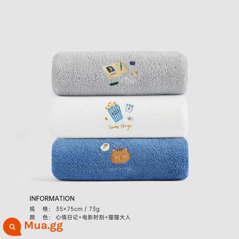 2 miếng khăn Sanli rửa mặt, dùng tại nhà hơn cotton nguyên chất, thấm hút tốt, nhanh khô, vừa tắm vừa lau tóc, mềm mại hơn, khăn mặt người lớn nam nữ - Xanh đậm + xám tĩnh + trắng nhạt