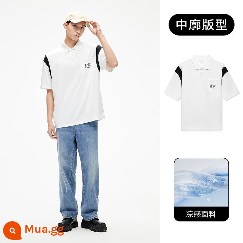 GXG nam màu tương phản ngắn tay lụa băng T-shirt nam không áp lực Áo POLO triều thương hiệu hàng đầu mùa hè 2023 sản phẩm mới - Màu trắng (kết cấu mát mẻ)