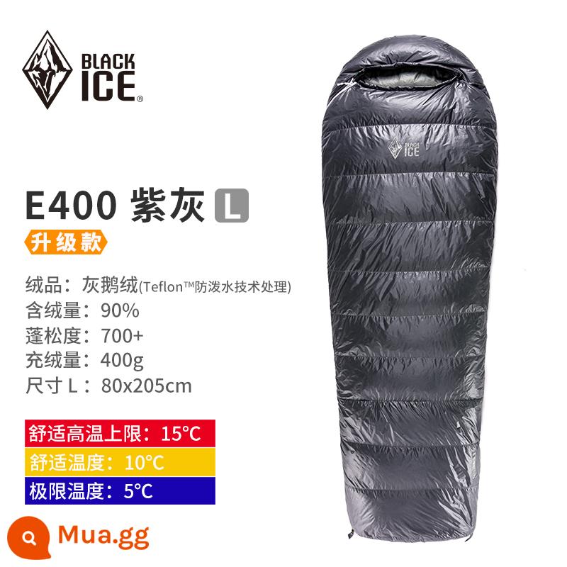 Black ice E400 E700 E1000 lông ngỗng trắng siêu nhẹ 700 phong bì phong bì xuống túi ngủ duvet có thể được nối - Nâng cấp E400 Tím Xám L