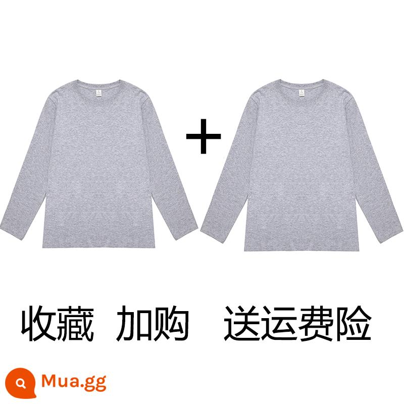 (Mua một tặng một) Áo phông dài tay cotton nguyên chất nặng 200g Tân Cương Áo thun có đáy cotton trơn màu rộng rãi cho nam và nữ - Cây gai dầu màu xám + cây gai dầu màu xám