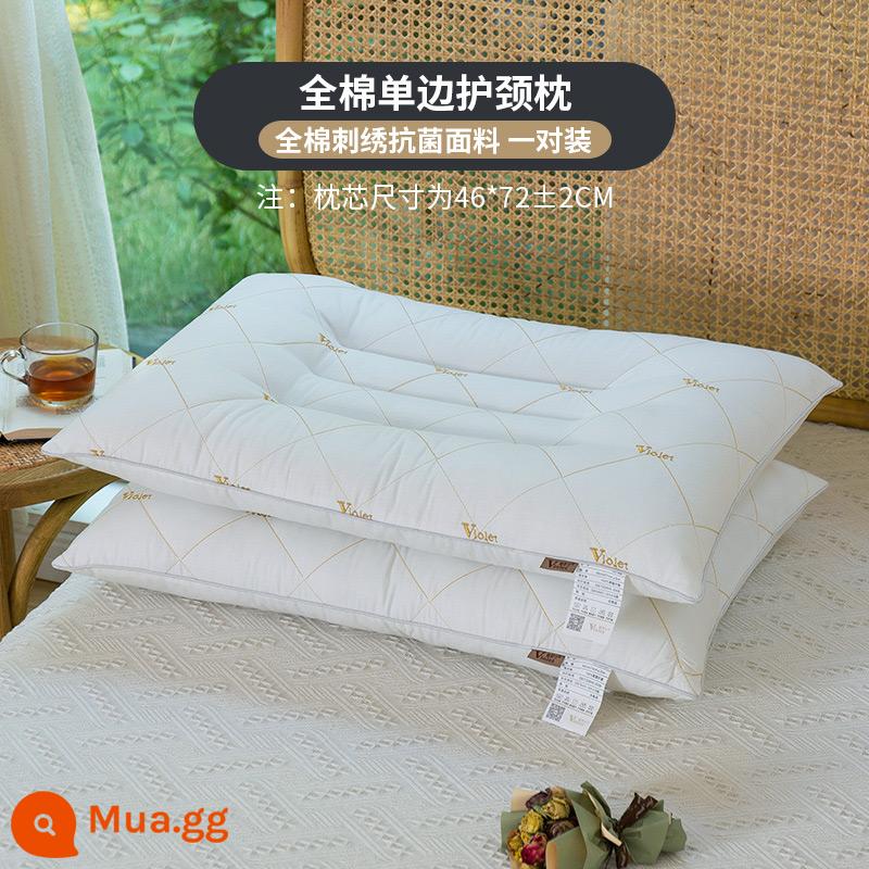 Cassia seed cotton nam châm gối thêu kháng khuẩn cặp học sinh kiều mạch lõi gối đơn và đôi người lớn cột sống cổ - [Đôi] Lõi gối cổ một mặt thêu cotton kháng khuẩn - Trắng ánh trăng 1