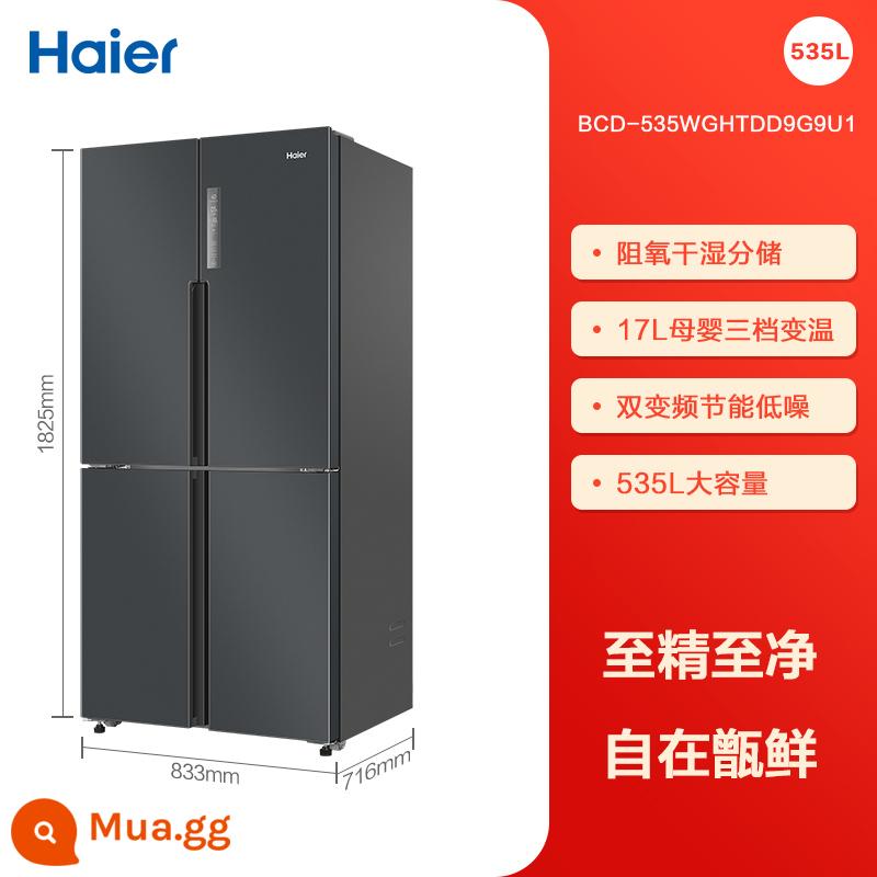 Haier 535L tủ lạnh bốn cửa mở chéo, dung tích lớn, tích hợp chuyển đổi tần số cấp một, làm mát bằng không khí, làm mát bằng không khí, tiết kiệm năng lượng - Xám đá phiến (535L)