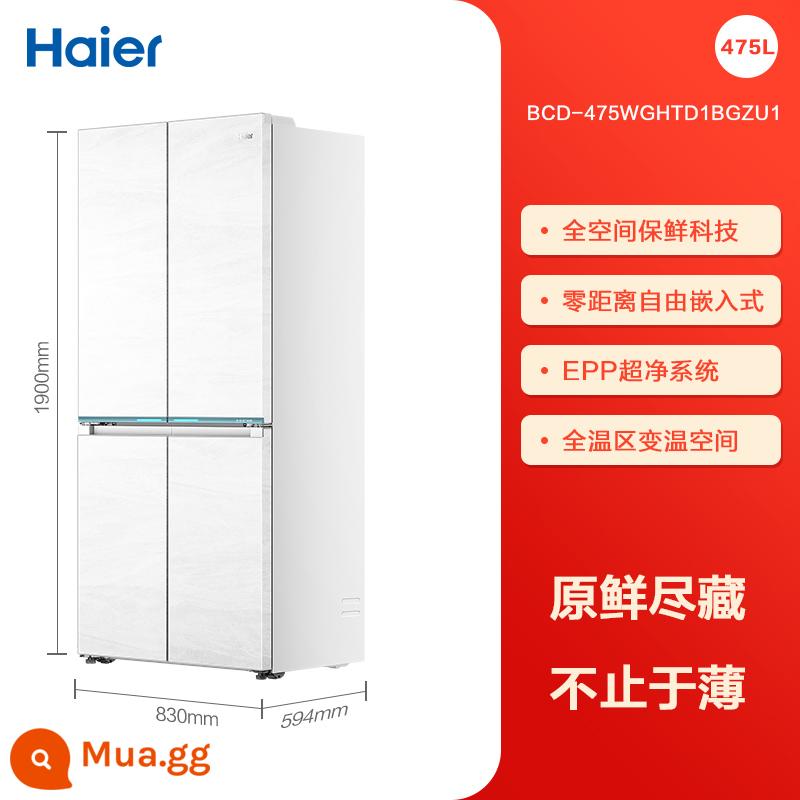 Tủ lạnh Baiqiao bốn cửa không nhúng Haier 475L mới cho không gian tươi mát làm mát bằng không khí siêu mỏng tại nhà - Shimotsuki Trắng (475L)