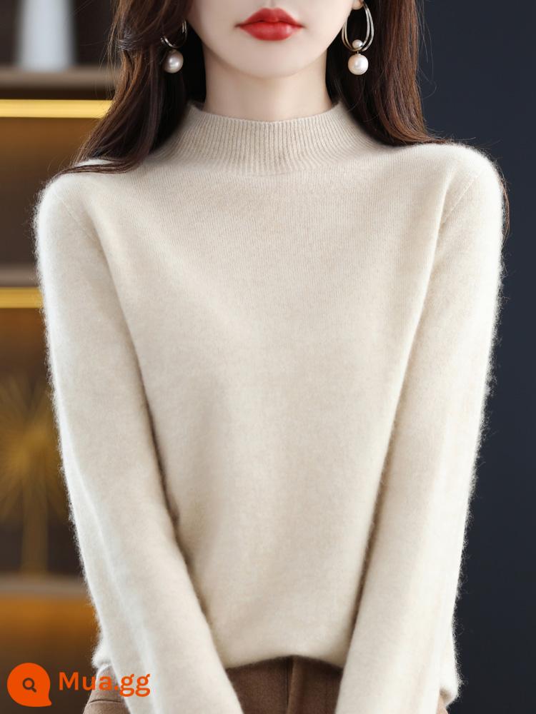 Ordos Liền Mạch Áo Len Cashmere Nữ 100 Cashmere Nguyên Chất Thu Đông Nửa Rùa Cổ Len Dệt Kim Đáy Áo Len - Gạo nhung thô