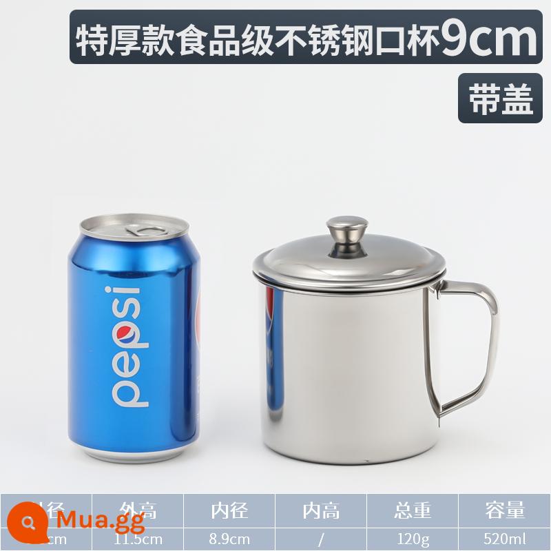 Miệng cốc thép không gỉ 304 bình trà có tay cầm hộ gia đình cốc sắt nước uống trẻ em mẫu giáo cốc nước nhỏ có nắp đậy - Cốc không từ tính dùng cho thực phẩm cực dày-9cm [có nắp]