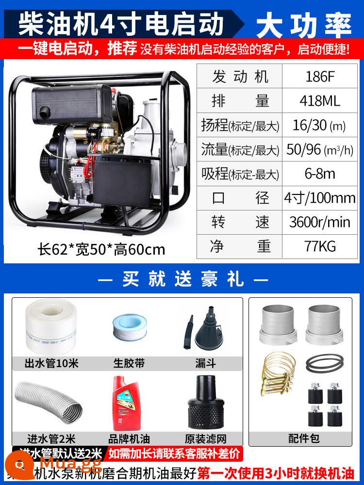 Máy bơm nước chạy xăng khởi động điện lưu lượng lớn bơm tưới nông nghiệp động cơ diesel máy bơm nước 2/3/4 inch máy bơm nước cao áp - Khởi động điện diesel công suất cao 4 inch - trọn gói