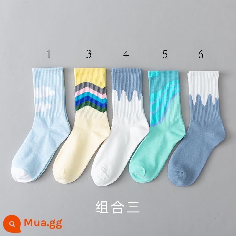 Tất dành cho nam và nữ theo xu hướng vớ cotton nguyên chất giữa ống thể thao mùa xuân và mùa hè vớ đôi nhiều màu sắc hợp thời trang dành cho nữ thương hiệu trượt ván đường phố - kết hợp 3