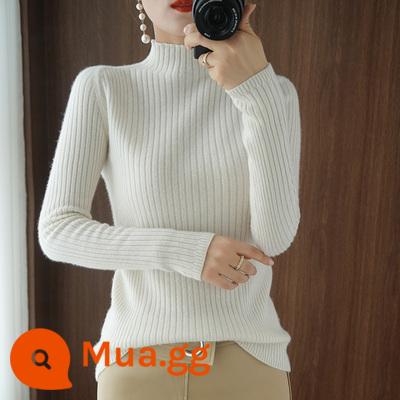 Chống mùa giải phóng mặt bằng phong cách nước ngoài áo sơ mi cổ cao nửa đáy áo len cashmere mùa thu và mùa đông dày của phụ nữ áo len dệt kim ôm vừa vặn của phụ nữ - Trắng