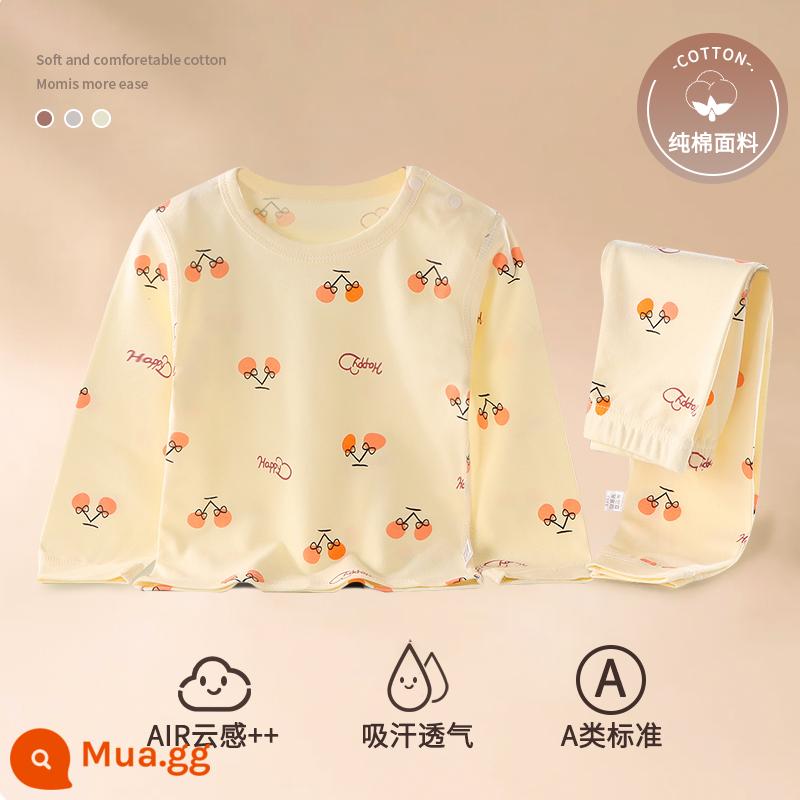 Bộ đồ ngủ trẻ em bé trai mùa hè cotton mỏng quần áo điều hòa bé trai và bé gái bộ quần áo mặc ở nhà xuân thu bé gái - anh đào nhỏ