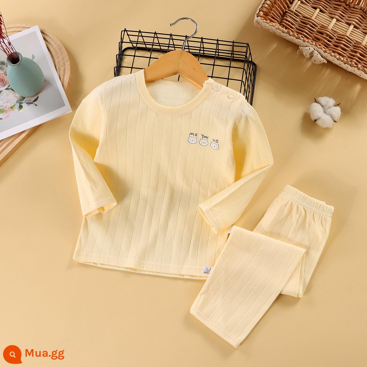 Bộ đồ ngủ trẻ em bé trai mùa hè cotton mỏng quần áo điều hòa bé trai và bé gái bộ quần áo mặc ở nhà xuân thu bé gái - Gấu vàng