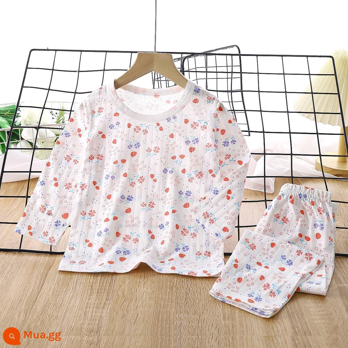 Bộ đồ ngủ trẻ em bé trai mùa hè cotton mỏng quần áo điều hòa bé trai và bé gái bộ quần áo mặc ở nhà xuân thu bé gái - khu vườn tình yêu