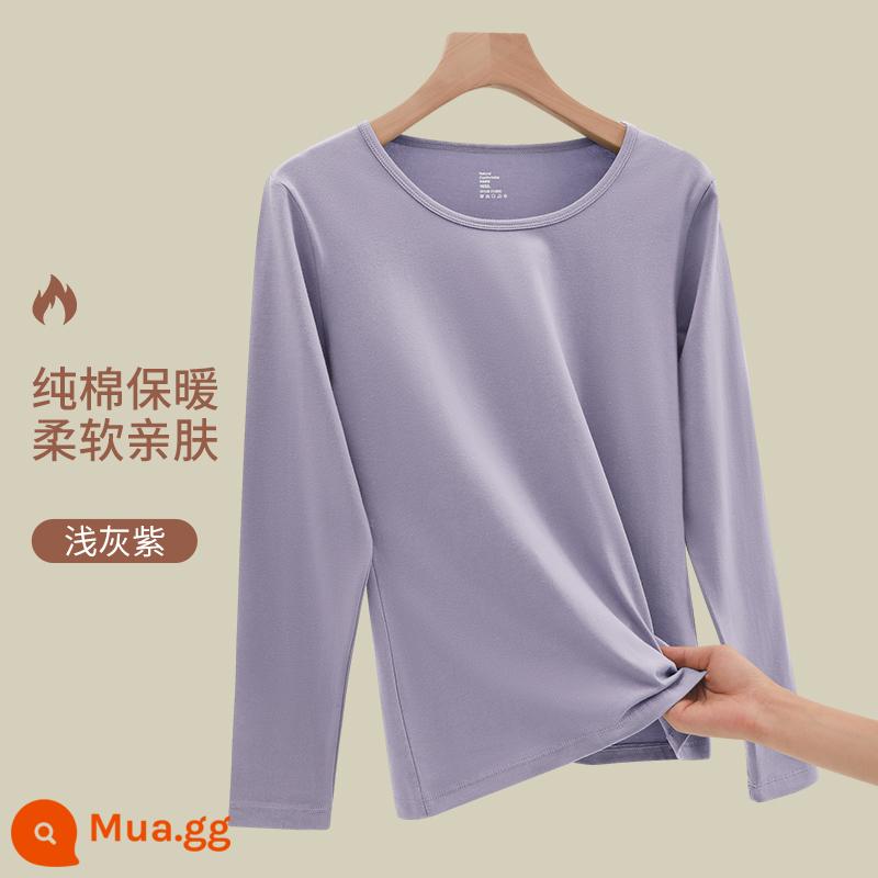 Quần áo mùa thu quần vệ sinh nữ cotton nguyên chất phù hợp với đáy mỏng bên trong full top áo len cotton cô gái sưởi ấm quần áo mùa đông - Xám nhạt tím [áo đơn]