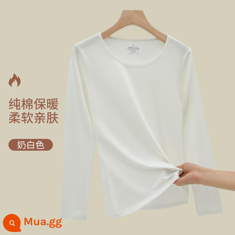 Quần áo mùa thu quần vệ sinh nữ cotton nguyên chất phù hợp với đáy mỏng bên trong full top áo len cotton cô gái sưởi ấm quần áo mùa đông - Màu trắng kem [áo đơn]