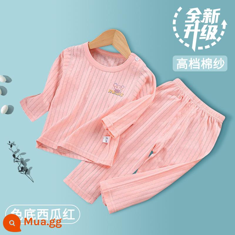 Bộ đồ ngủ trẻ em bé trai mùa hè cotton mỏng quần áo điều hòa bé trai và bé gái bộ quần áo mặc ở nhà xuân thu bé gái - gấu đỏ dưa hấu